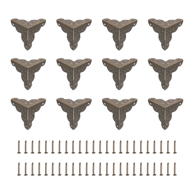 12Pcs Box Corner Protectors, 35mm Metal Vintage Edge Guard with Screws, Bronze