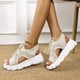 thumbnail image 5 of Sandalias de mujer, zapatos de cuña informales de malla para mujer, zapatos de plataforma hueca de Color sólido, Sandalias sin cordones con punta abierta para mujer, comodidad ligera Wmkox8yii  shjk5649, 5 of 9