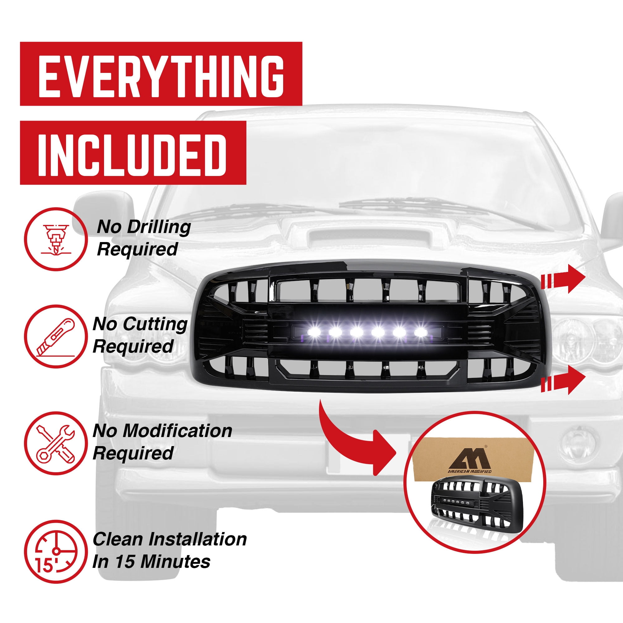 AMERICAN MODIFIED Armor Grille for 2002-2005 Dodge Ram 1500/2500/3500