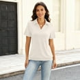 thumbnail image 4 of Garbnen Beige Women's Polo Shirt Fitted V Neck Dressy Short T Shirts for Women Lapel Spring Summer Business Woman Blouse, 4 of 4
