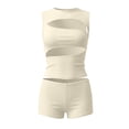 thumbnail image 4 of Womens Ribbed Cutout Tank Top and Shorts Set, Solid Color Slim Fit 2-Piece Outfit, Hollow Out Streetwear Matching Set for Casual Summer Party, 4 of 5