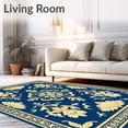 thumbnail image 2 of ODIKA 8'x10' Machine Washable Non-Slip Area Rug, Refined Damask with Ornamental Petal Detailing High Traffic Rug with Pad, Blue, 537401, 2 of 8