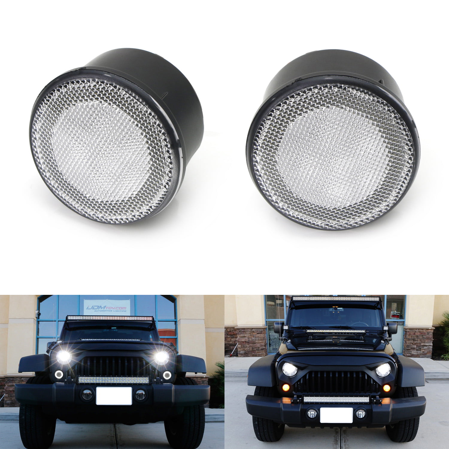 2X White LED DRL Light Amber Turn Signal Lamp Smoked For Jeep Wrangler JK 07-17