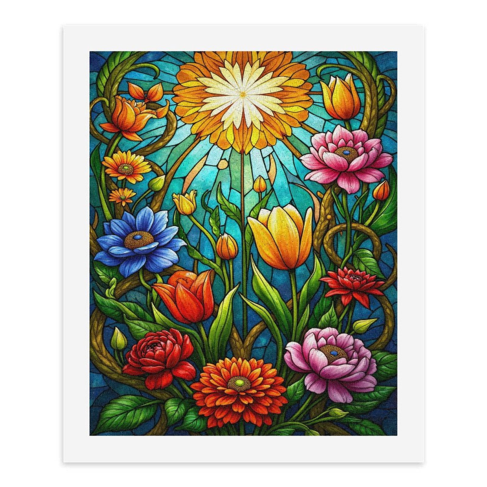 Paint By Numbers Kit for Adults Beginner - DIY Colorful Floral Stained Glass Art Canvas Painting Kits for Adults, Frameless Paint By Number for Adults for Home Wall Decor 16x20 Inch