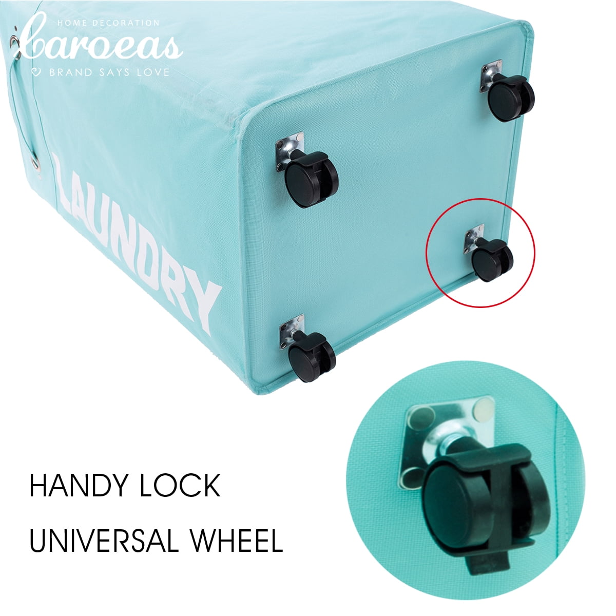 Caroeas 24" Pro+ Wheeled Laundry Hamper Light Blue Breathable Cover Heavy Duty Laundry Sorter Dirty Clothes Organizer Waterproof Foldable Laundry Basket Extra Large Cotton Laundry Bag
