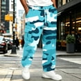 thumbnail image 5 of GrmtClth Mens Loose Fit Camo Cargo Trousers All Over Full Camo Graphic Multi Utility Pockets Drawstring Elastic Waist Street Casual Pants Sky Blue XL, 5 of 6