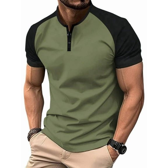 Mens Casual Shirts Classic Short Sleeve Golf Shirt Fashion Button Top with Pocket Green S