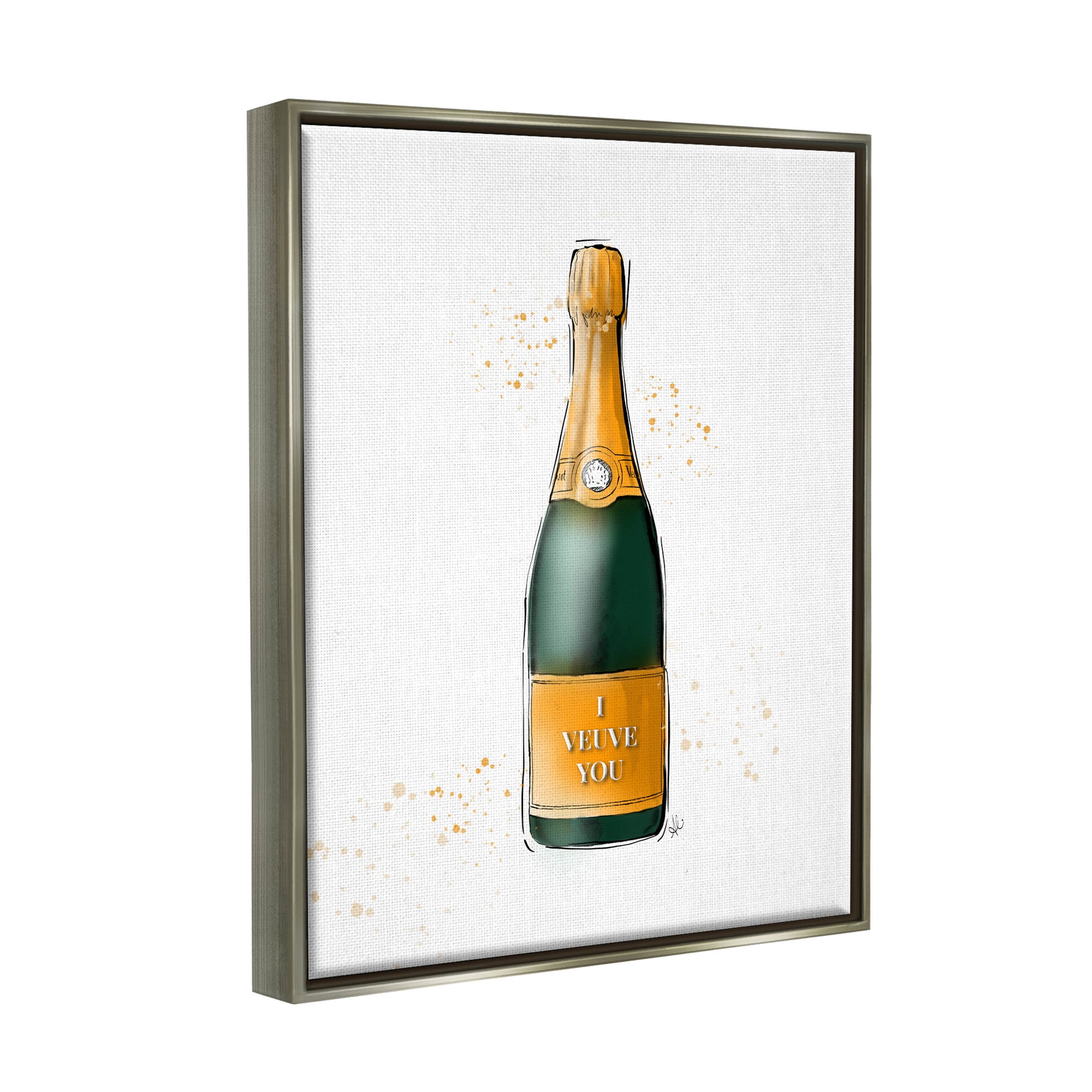 Stupell Industries I Veuve You Champagne Bottle Graphic Art Luster Gray Floating Framed Canvas Print Wall Art, Design by Alison Petrie