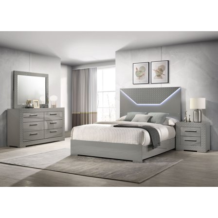 Ives 4-piece Queen Bedroom Set Grey High Gloss