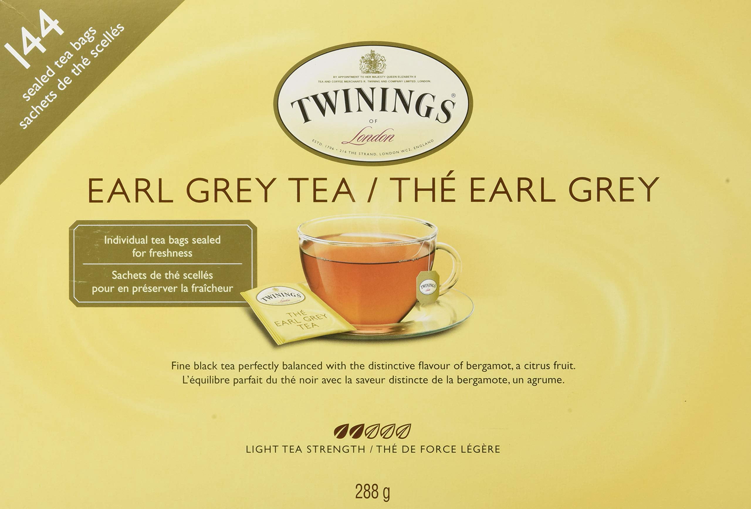 Twinings Earl Grey Sealed Tea Bags 144 Count 288 g, 288 Grams