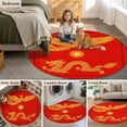 thumbnail image 5 of Chinese New Year Round Area Rug 5Ft Washable Circle Rugs for Living Room Bedroom, Yellow Dragon Traditional Art Red Non-Slip Carpet Floor Mats Indoor Outdoor Carpet Runner Aesthetic Home Decor, 5 of 8