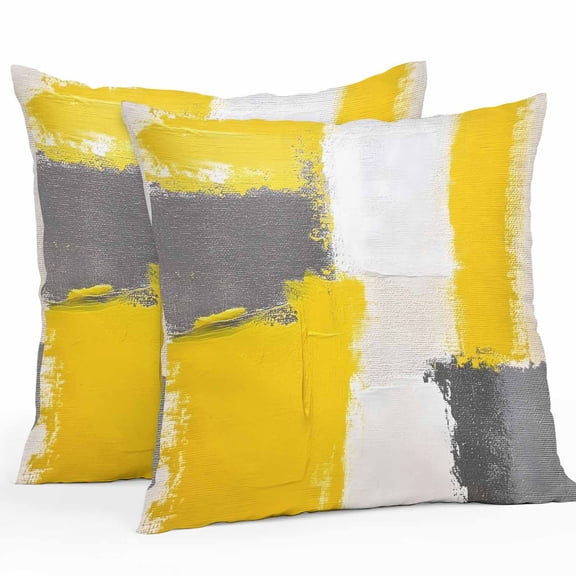 Abstract Street Art Outdoor Pillow Covers Pack of 2 Gary Yellow Color Stitching Waterproof Throw Pillow Covers Decorative Cushion Cases for Patio Garden Tent Balcony Couch 24x24 inch
