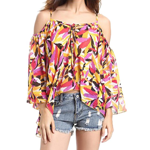 Mujeres Atractivas Blusa de Manga Corta de de Camisa Ocasional de Los Hombros Se Levantaron S Rojos Soledad tapas de las mujeres