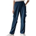 thumbnail image 3 of Baggy Sweatpants For Women Solid Color Pleated Elastic Waistband Pocket Sports Casual Navy Pants And Sweatpants (XL), 3 of 8