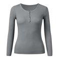 thumbnail image 6 of YDFCWXW Long Sleeve Shirts for Women 2025 Fall Henley Top Slim Fit Ribbed Knit Cute Basic Tee Button Up Thermal Tunic Tops (Grey, L), 6 of 6