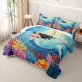 thumbnail image 3 of Manfei Ocean Mermaid Bed Spread Queen, Colorful Reef Queen Coverlet Set, Sky Blue, 3 Pieces, 1 Quilt and 2 Pillowcases, 3 of 7
