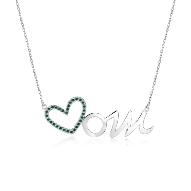 Collar con Colgante de Corazón Abierto JeenMata con Piedra Verde Oscuro en Oro Blanco de 18 K