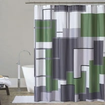 YOSTV Sage Green Modern Geometric Shower Curtain, Sage Green Black White Waterproof Shower Curtain Set for Bathroom Restroom with 12 Metal Hooks, 72 x 72 inch