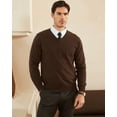 thumbnail image 2 of Kallspin Men's V Neck Sweater Cotton Relaxed Fit Long Sleeve Knit Lightweight Pullover(Brown,2X-Large), 2 of 9