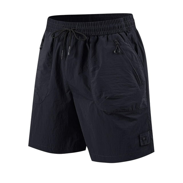 Shorts for Men, Polyester Quick-Dry Outdoor Work Pants with Straight-Leg Loose Fit, Black L