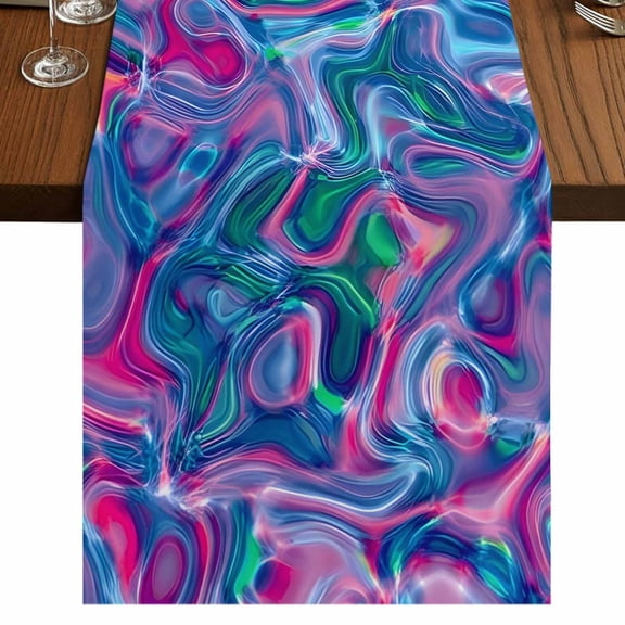Table Runners 72 Inches Long Dress Scarves, Purple Green Waves Farmhouse Kitchen/Dining Table Runner, Coffee Tablerunners, Modern Abstract Art 16x72 Inch