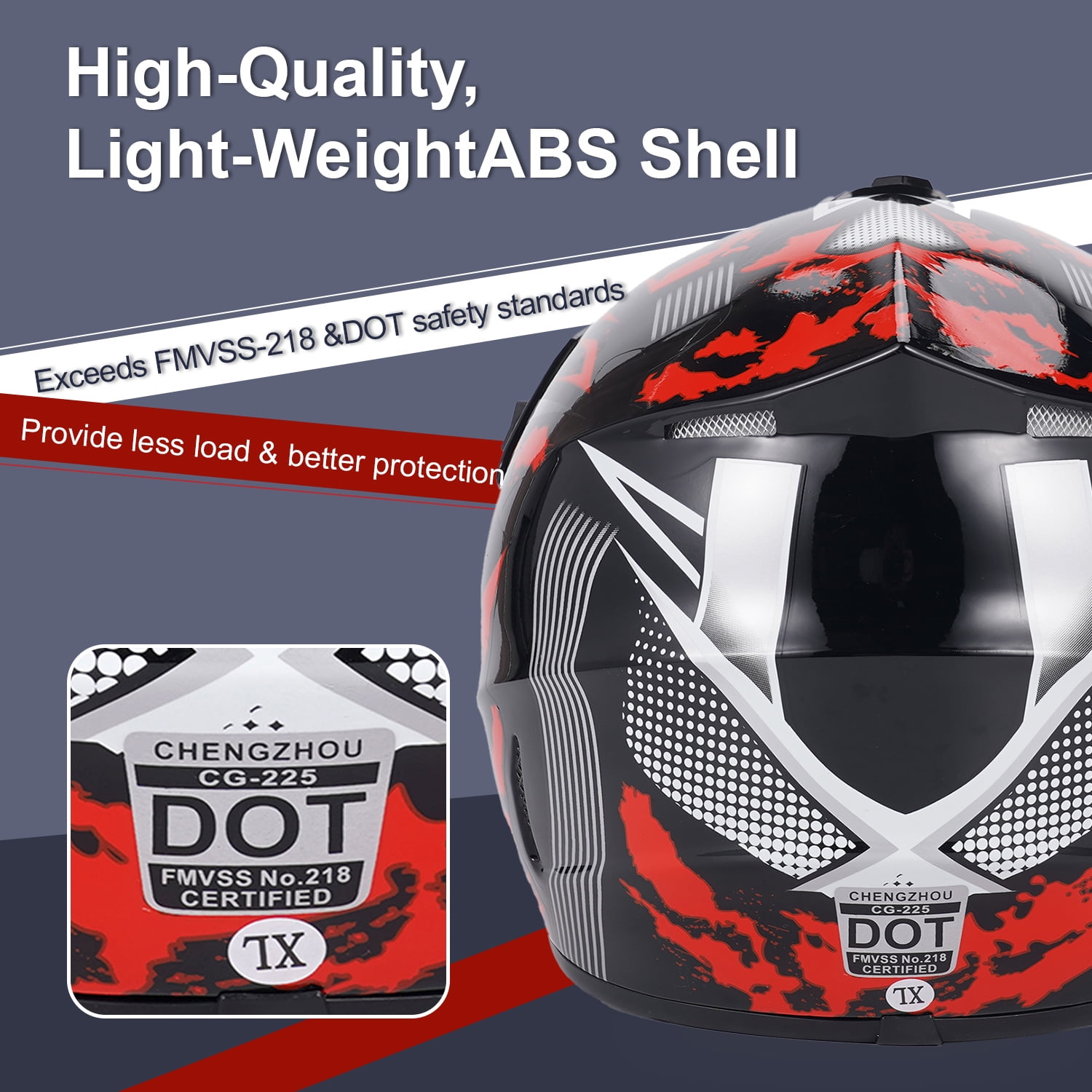 Nuao Motorcycle Helmet, Vintage Motocross Helmet with Goggles, Gloves, Mask, Sun Visor Snowmobile, ATV off Road Helmet DOT Approved, Red, XL