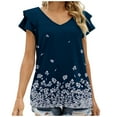 thumbnail image 2 of SHOPESSA Womens Tops Summer Fashion V-neck T-Shirt Flounces Short Sleeve Casual Loose Fit Tee Shirts Blouse Print Shirt, 2 of 7