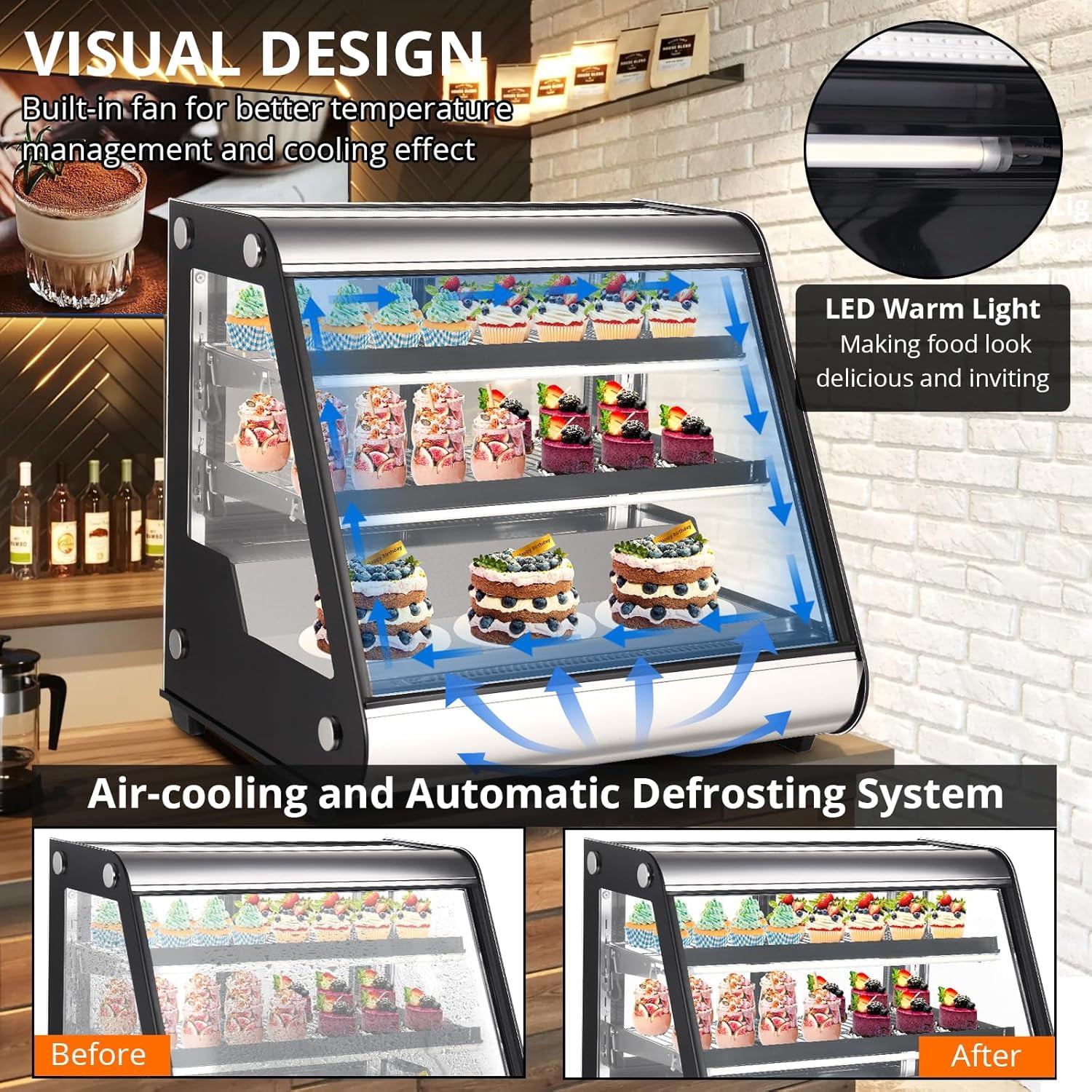 EastVita Commercial Fridge Display Refrigerator, 4.6 Cu.Ft./130L Countertop Refrigerator Display Case,Cake Display Refrigerator