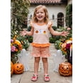 thumbnail image 5 of RUINIXCW Toddler Baby Girl Halloween Outfit Infant Baby Girls Summer Fall Clothes Pumpkin Ghost Embroidery Flying Sleeve T Shirt Tops and Plaid Shorts 2Pcs Set, 5 of 9