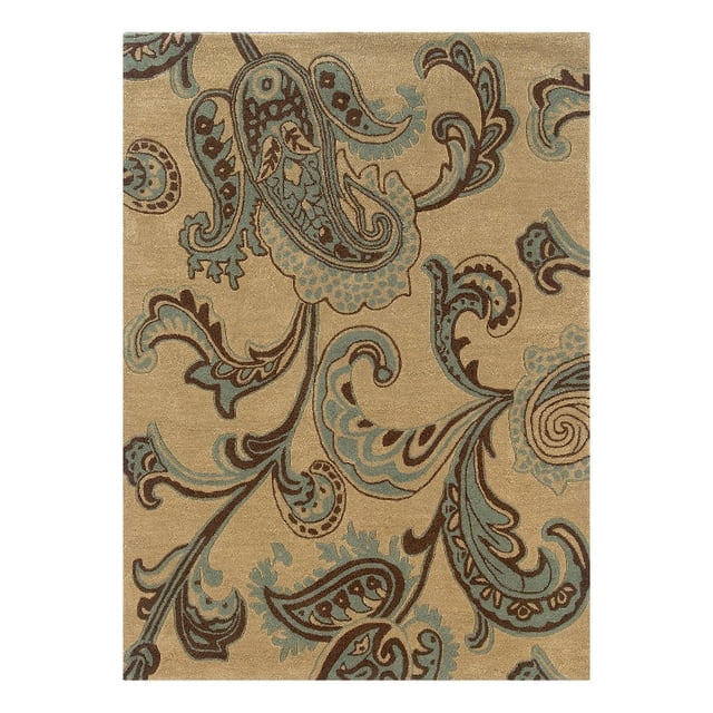 Linon Trio Lahour Polyester 1'10"x2'10" Accent Rug in Beige & Blue