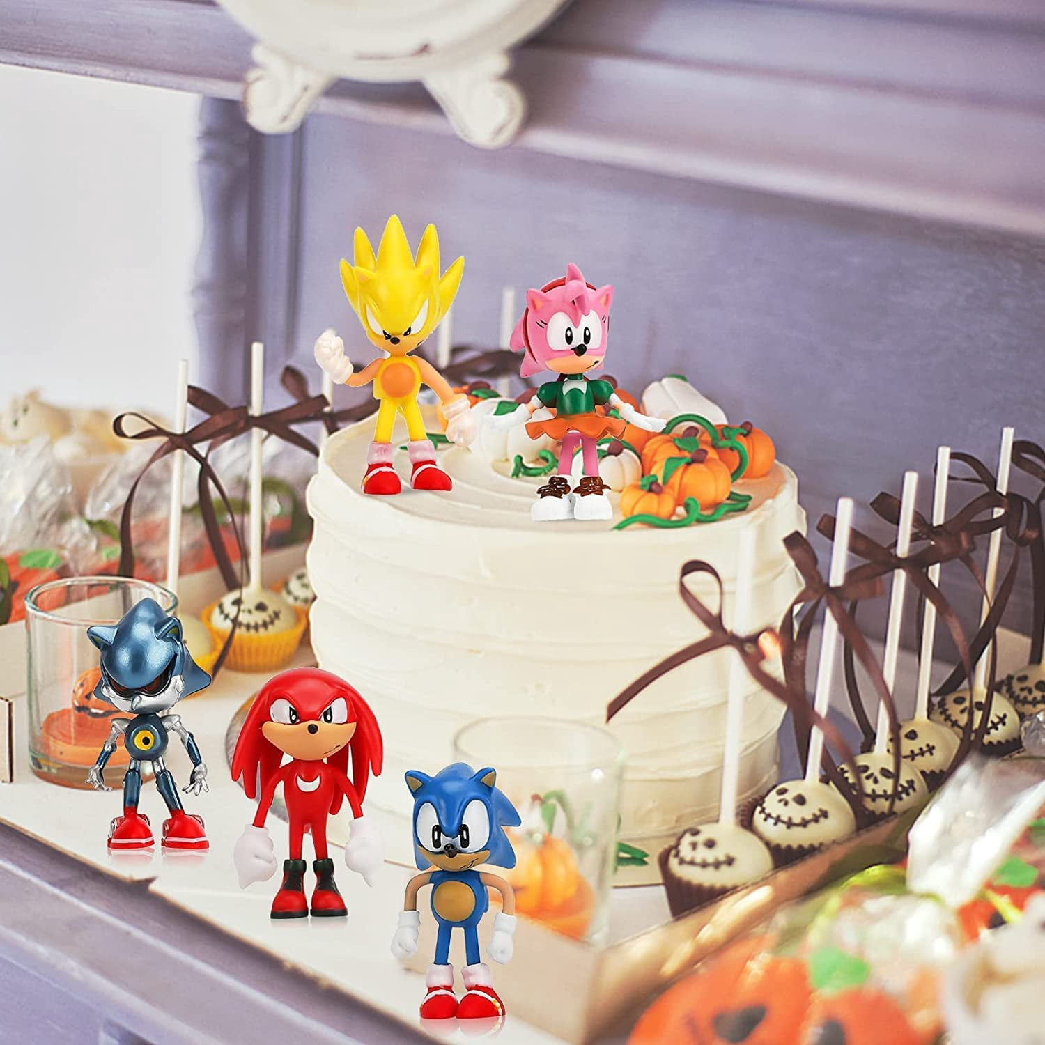 6 Pcs  Sonic The Hedgehog Toys Action Figure，Ideal Gifts & Cake Topper for Boys Girls Fans Birthday Party Favors