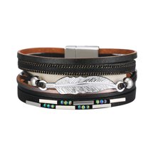 SUSHANG Bohemian Bracelet Magnet Clasp Leaf Bracelet Colourful Braided Multi Layered Leather Bracelet