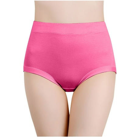 Jalioing Underwear Panties for Women Stretch High Waist Satin Panty Solid Color Ultra-Thin Traceless Briefs (4X-Large  Hot Pink)