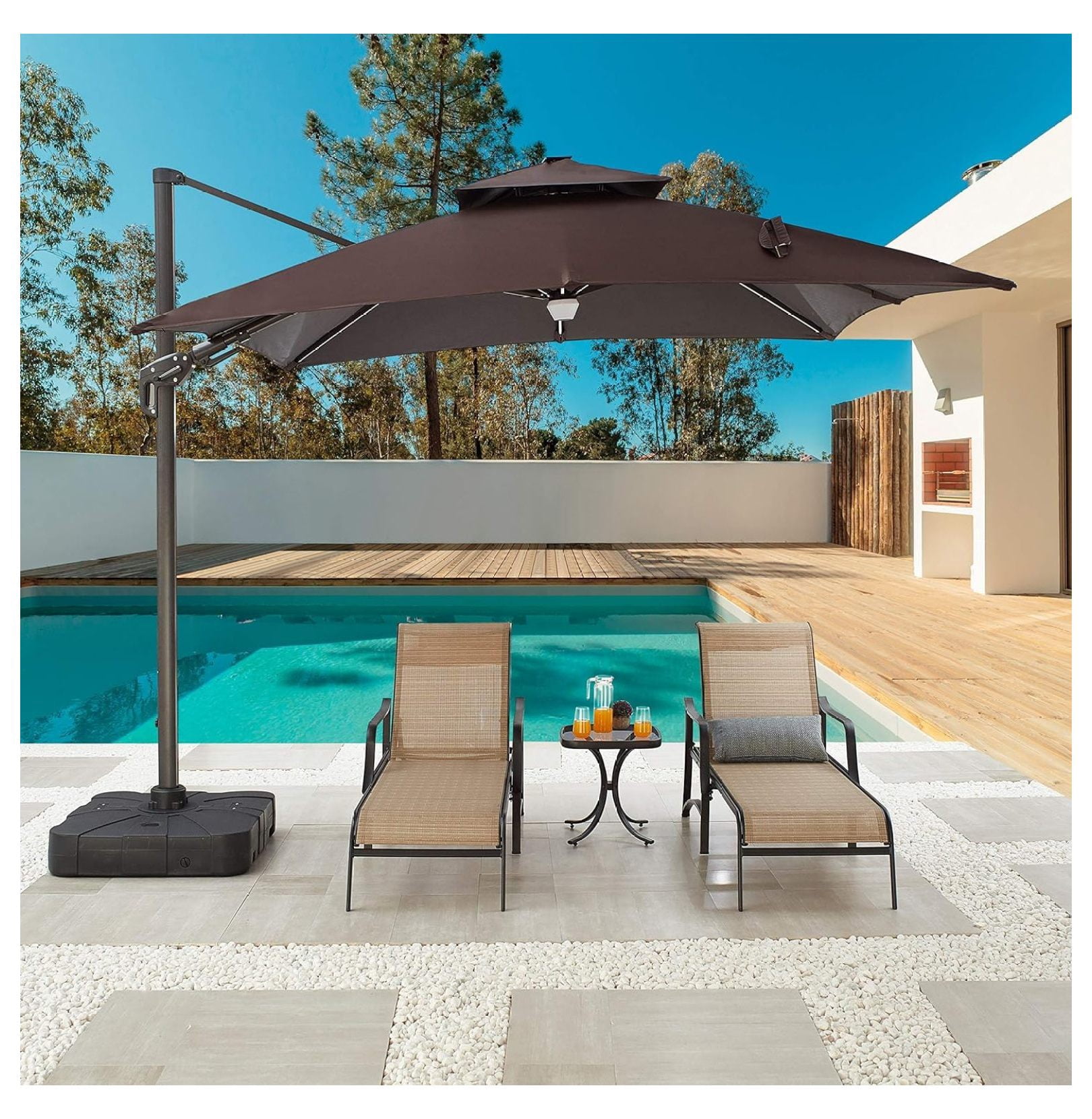 Patio Umbrella Base 231lb Outdoor Cantilever Offset Square Weighted Stand - Water/Sand Filled - Deck, Beach, All-Weather - Black