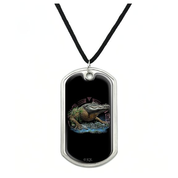 Aztec Alligator Gator Military Dog Tag Pendant Necklace with Cord