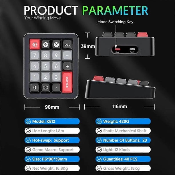 K812 Mechanical Keyboard Wired Hot Swappable Numpad RGB Mechanical Gaming Keyboard Programmable for Win//Game