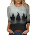 thumbnail image 1 of WZXFASHION 2025 T-Shirts d'Halloween pour Femmes Manches 3/4 T-Shirts Graphiques Sorcière Tops de Festival Col Rond Chandails en Molleton Amusants jusqu'à 50 % de Réduction T-shirt à Manches Longues pour Femmes, 1 of 5