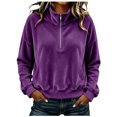 thumbnail image 6 of Women Quarter Zip Pullover Long Sleeve Velvet Sweatshirt Soft Cozy Lightweight Fall Winter Casual Loose Fit Tops Warm Outdoor Sports Wear XXXL, 6 of 7