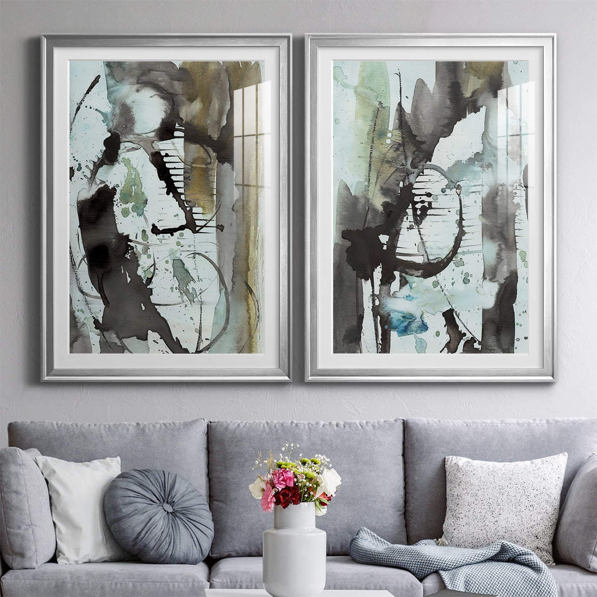 Wexford Home Lyrical Abstract I Premium Framed Print, 18.5" x 24.5" - Ready to Hang, Silver (Set of 2)