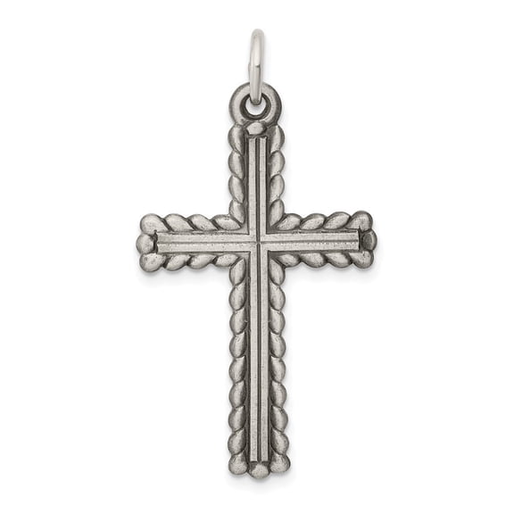 Sterling Silver Antiqued Textured and Brushed Latin Cross Pendant - Measures 30.95x20.4mm Wide