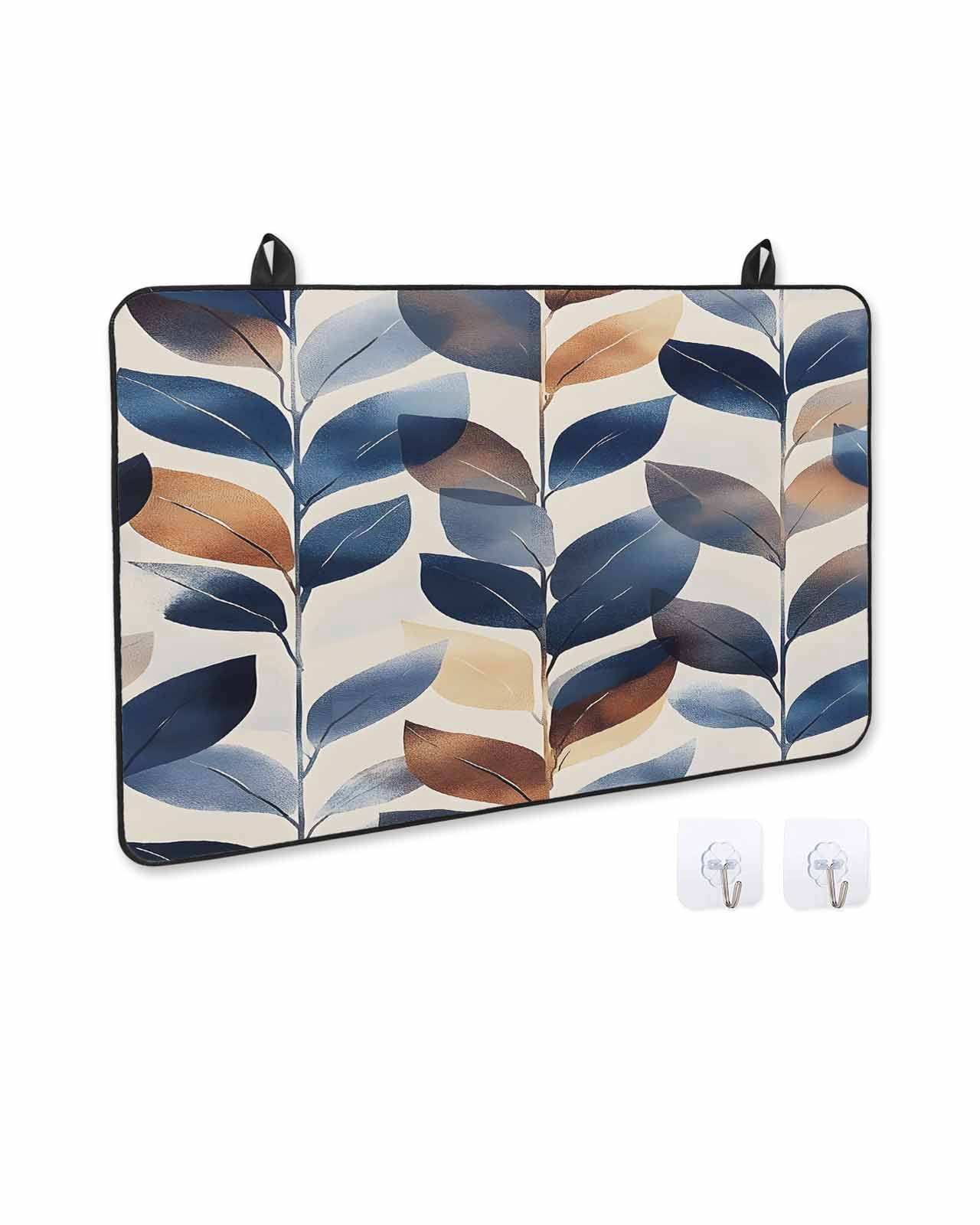 nqOlkjepod Large Induction Cooktop Protector Mat 24"x21", Navy Blue Burnt Orange Botanical Stove Top Covers for Electric Stove, Wildflower Palm Leaf Stove Burner Cover Mats, Glass Top Stove Cover