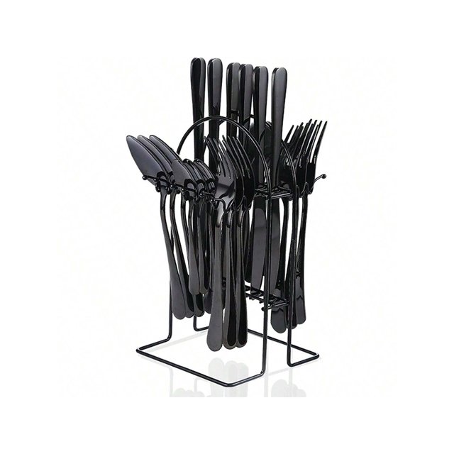 24 Pieces Flatware Set, Caliamary Stainless Steel Flatware Set With Silverware Holder Spoons Forks Knives,Utensils Set Service For 6,Gold Mirror Polis