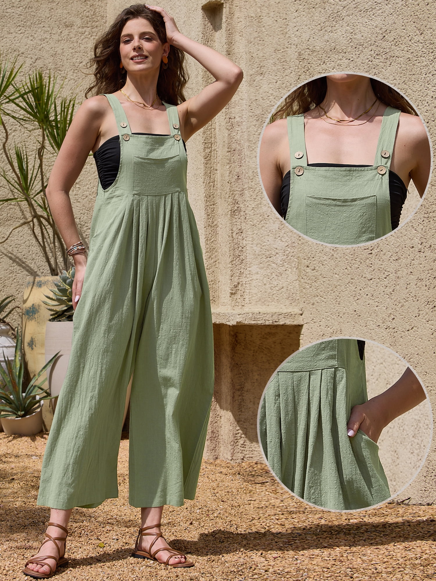 DARING DIVA Women's Rompers Jumpsuits Straps Sleeveless Overalls XL Army Green