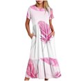 thumbnail image 1 of Robe d'Été pour Femmes 2024 Mode Grande Taille Manches Courtes Col Rond Ample Dégradé Couleur Longue Robe 50 % de Réduction Liquidation!, 1 of 4