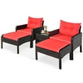 thumbnail image 5 of Patiojoy 5-Piece Patio Rattan Conversation Set Red Cushioned Sofas and Ottoman Set with Table, 5 of 6