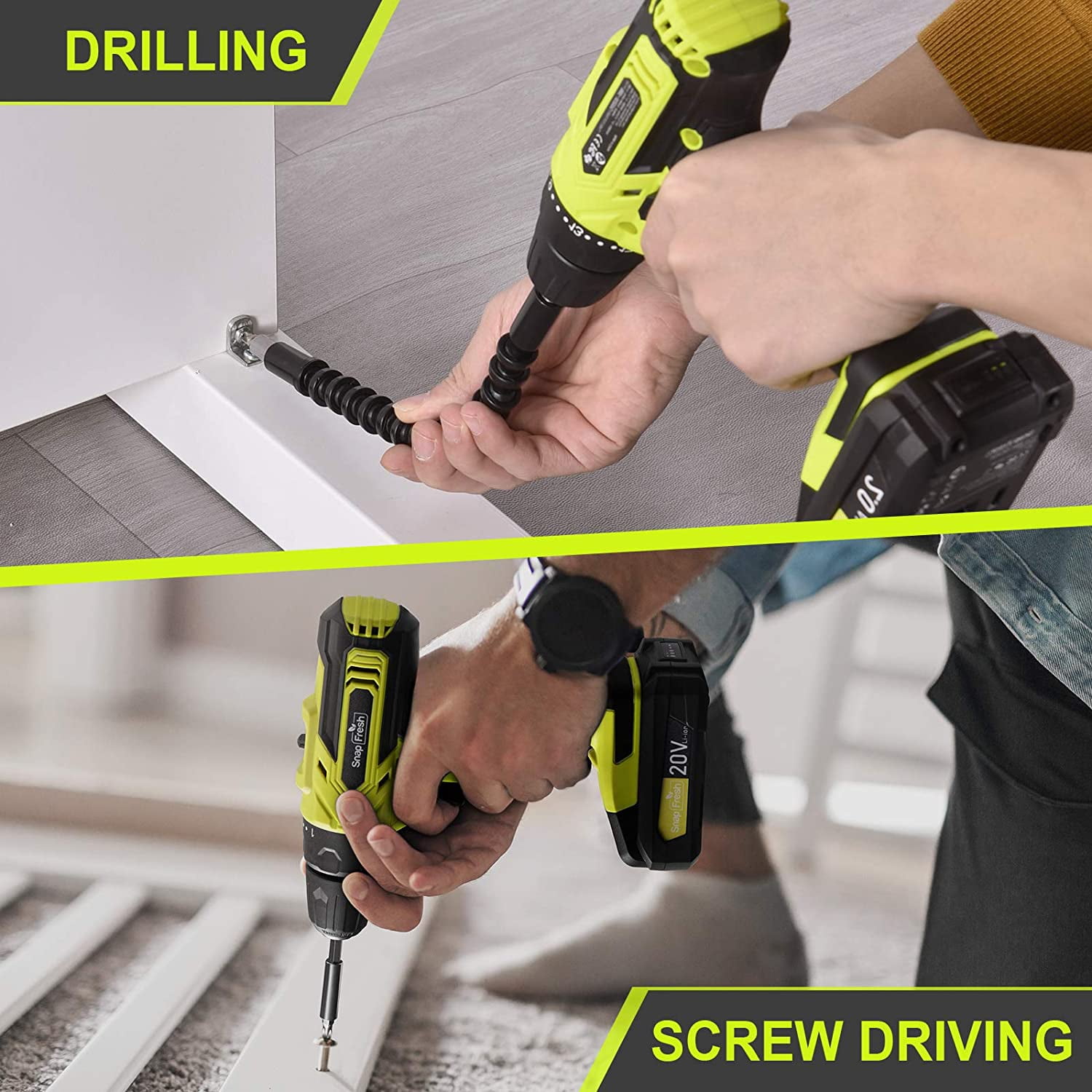 Snap Fresh 20 v, 2.0Ah Cordless Drill Driver, 21+1 Torque, 1400 RPM