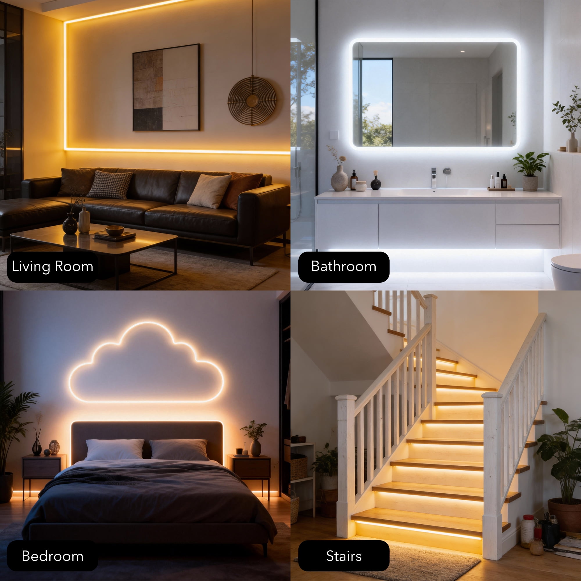 Beatineon Under Cabinet Lighting, 16.4ft Dimmable LED Strip Light - Adjustable White Light (3000K-6500K) with Remote, IP65 Waterproof, Cuttable & Connectable