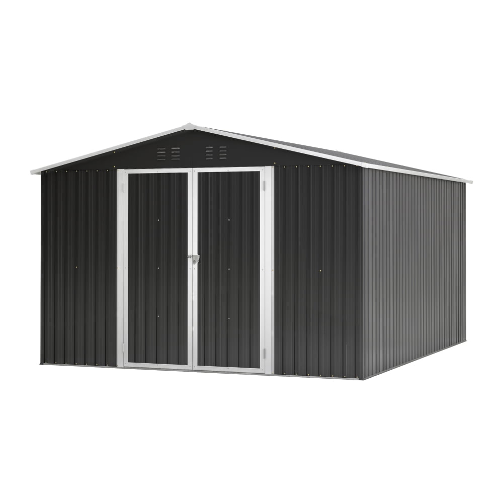 10x12 FT Metal Outdoor Storage Shed – Large Utility Tool Shed with Lockable Doors and Reinforced Frame, Black Garden Storage for Backyard & Patio