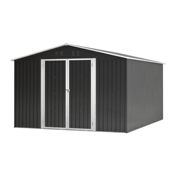 10x12 FT Outdoor Metal Storage Shed - Updated Heavy Duty Frame with Lockable Doors for Large Equipment Storage