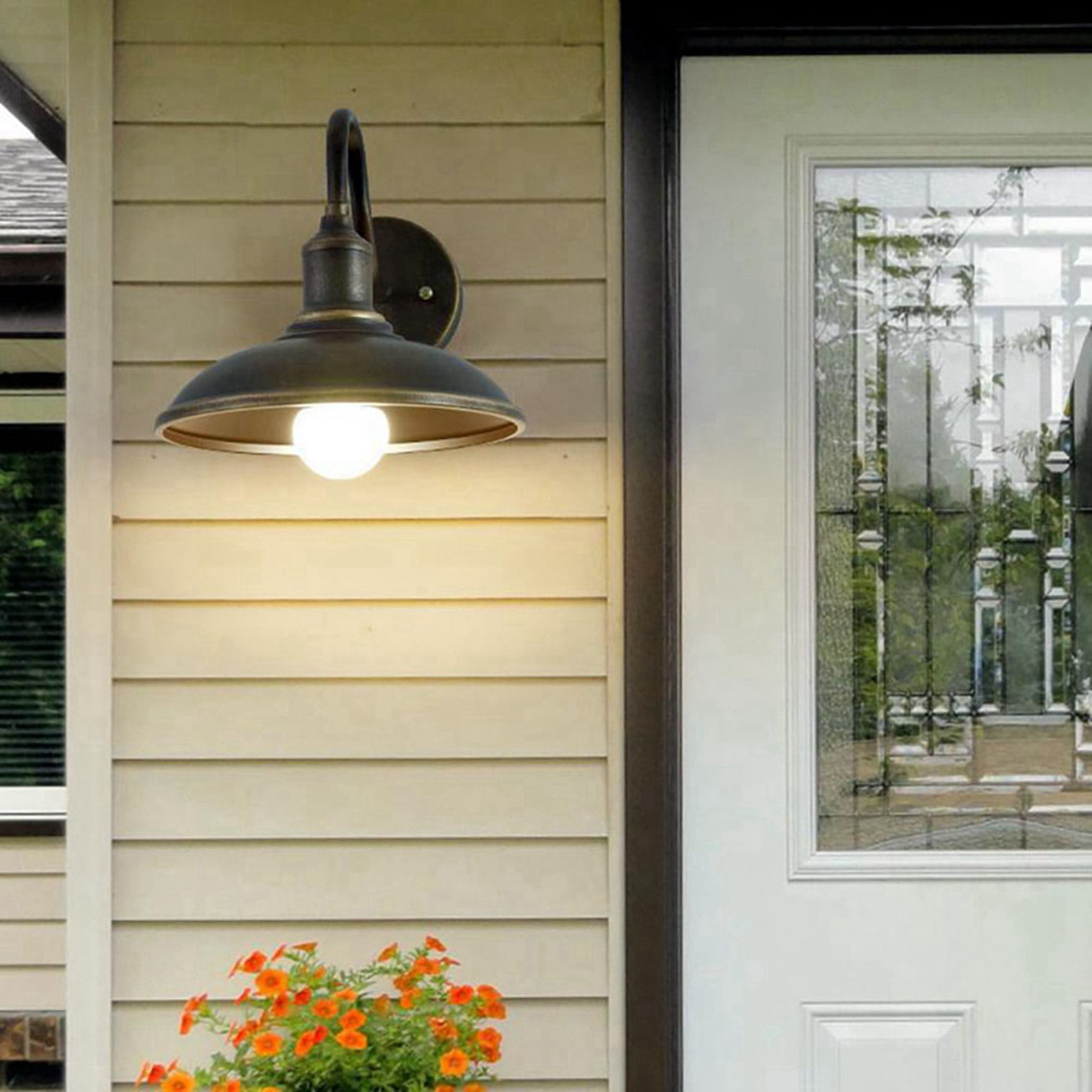 2X LED Gooseneck Barn Light Outdoor Wall Lamp Front Porch Farmhouse Fixture Garden Lights